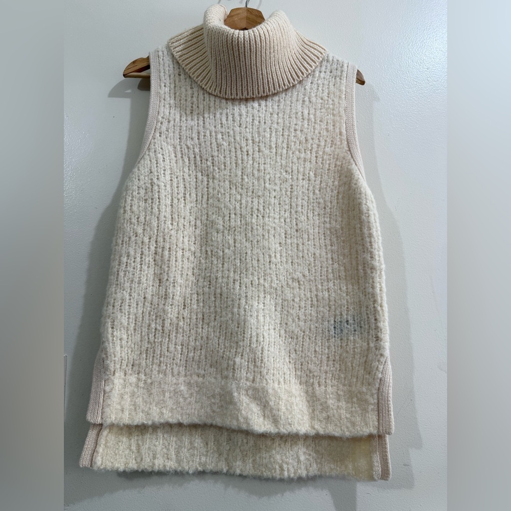 rag & bone Cream Ribbed Sleeveless Turtleneck Vest